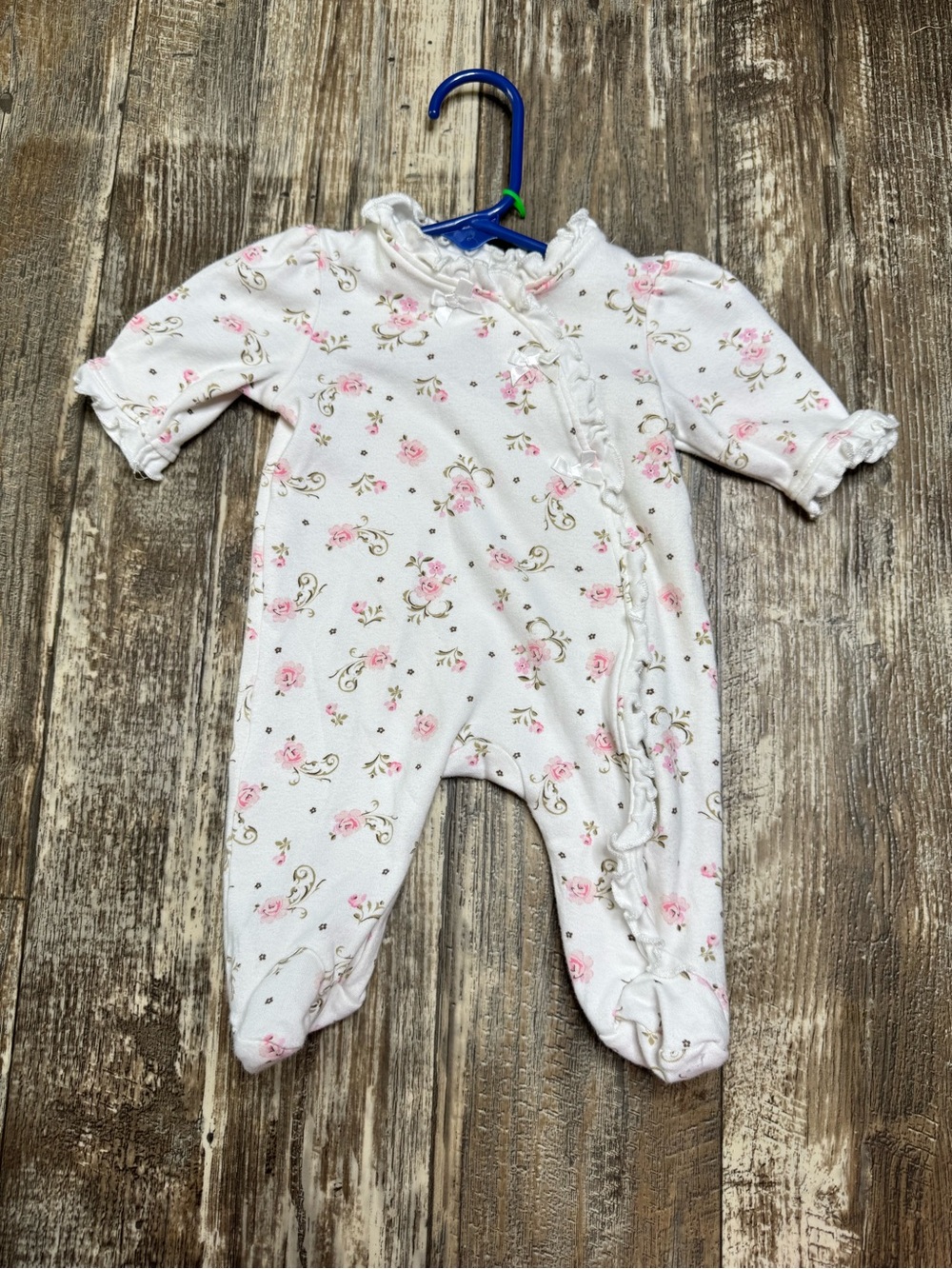Little Me White Footed One-Piece with Pink Rose Print